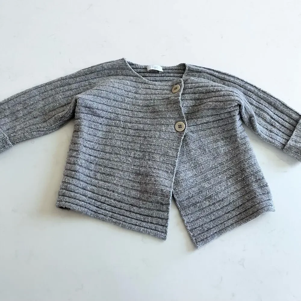İl Gufo girls gray ribbed wool blend cardigan sweater size 3 months